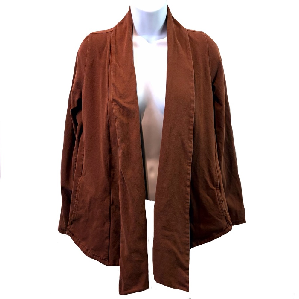 Pact Organic Cotton Avenue Knit Open Cardigan Brown Draped Minimal Lagenlook XS